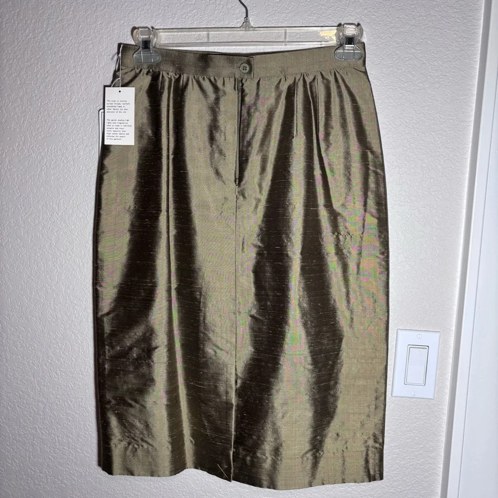 Vintage Carlisle Antique Gold 100% Silk Crop Tank Top And Matching Pencil Skirt - Picture 6 of 9